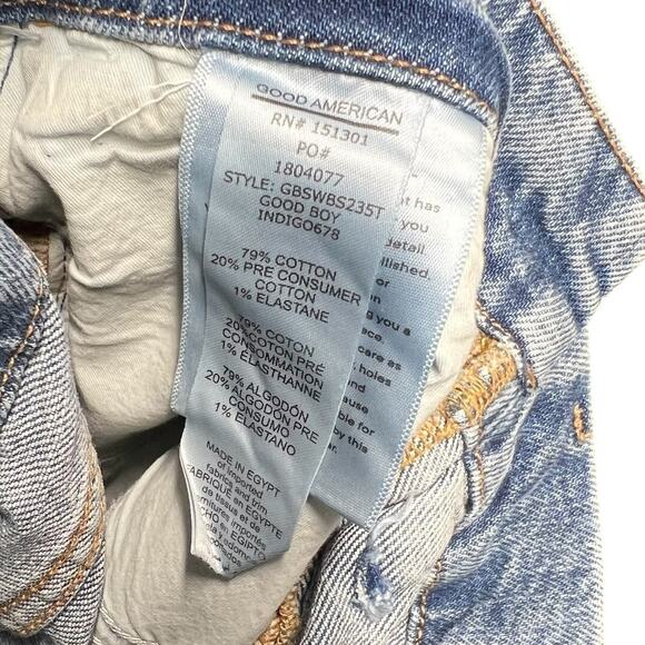 Good American Good Boy Straight Jeans Indigo678‎ Distressed Blue Plus Size 28 - Picture 13 of 13